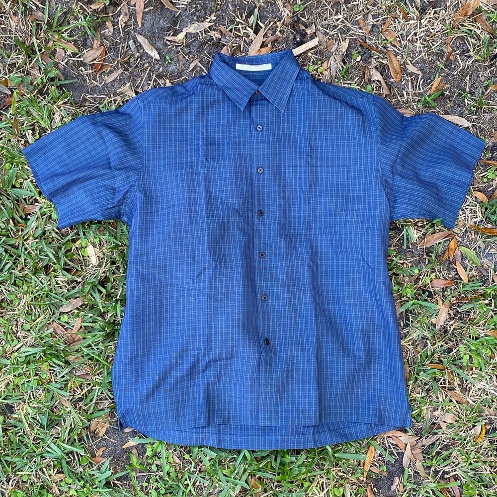 Perry Ellis Short Sleeve Casual Button Down Shirt M Blue